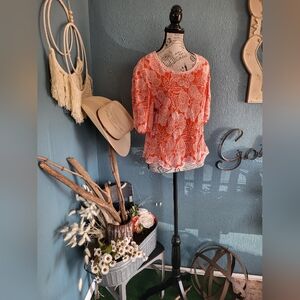 Solitaire Orange Floral Lace Blouse